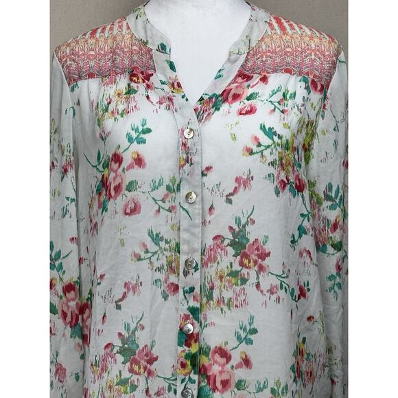 Fig & Flower Womens Sheer Floral Paisley Flowy Boho Hippie Blouse Size XL - Picture 2 of 12